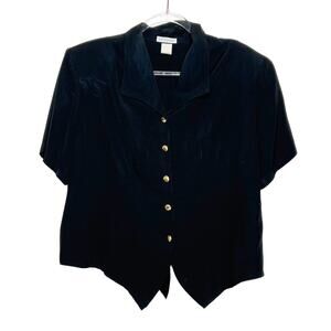 SHIP N SHORE Vintage Button-Up Blouse Short Sleeve Collared Shirt Black Size 18
